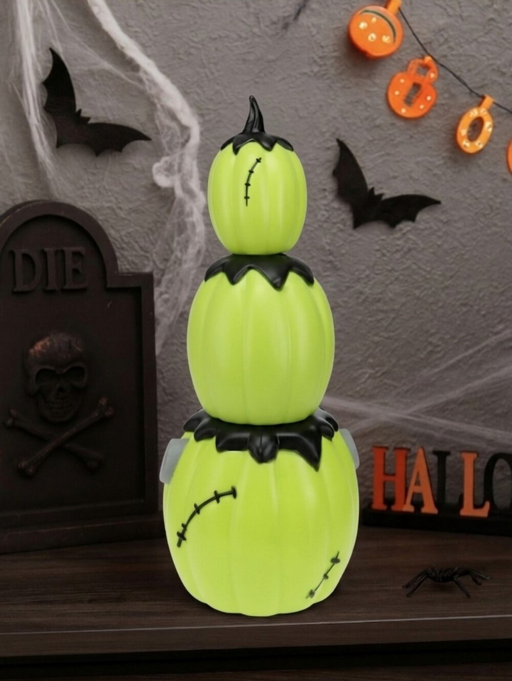 New Stacked Frankenstein Green Pumpkin Halloween Decor